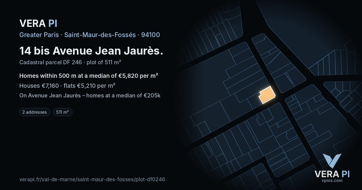 14 bis Avenue Jean Jaurès, Saint-Maur-des-Fossés at night – the plot lit, the parcels around coloured by the prices near them