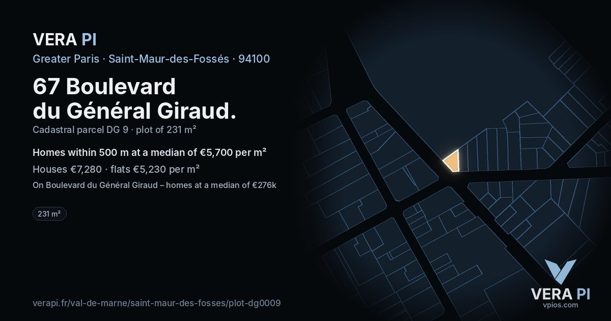 67 Boulevard du Général Giraud, Saint-Maur-des-Fossés at night – the plot lit, the parcels around coloured by the prices near them