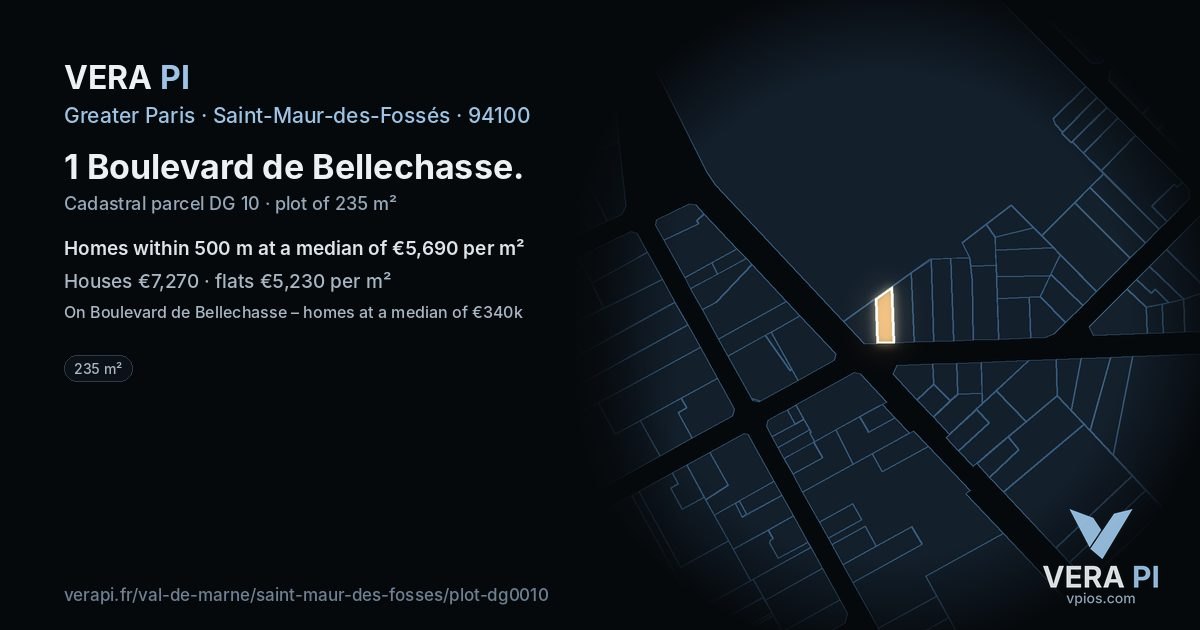 1 Boulevard de Bellechasse, Saint-Maur-des-Fossés at night – the plot lit, the parcels around coloured by the prices near them
