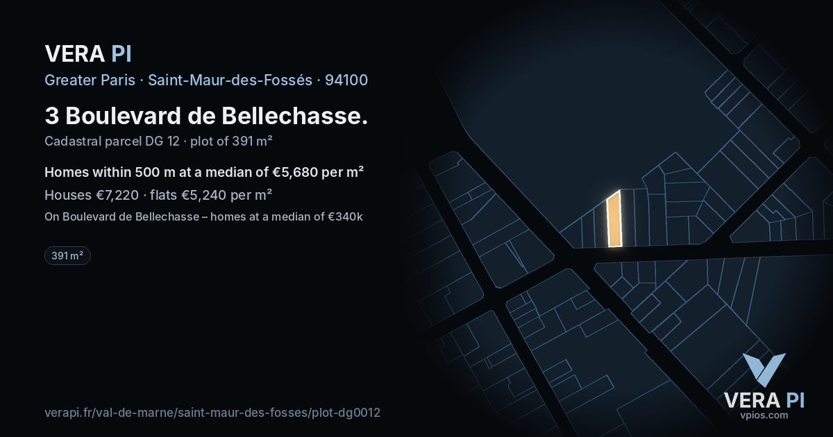 3 Boulevard de Bellechasse, Saint-Maur-des-Fossés at night – the plot lit, the parcels around coloured by the prices near them