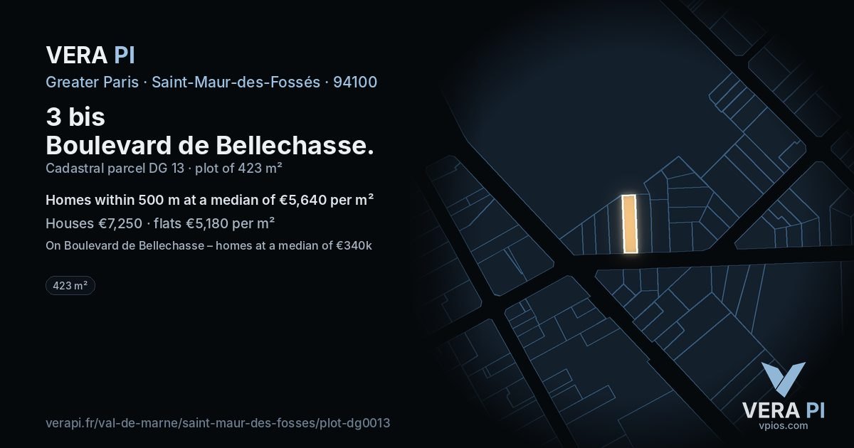 3 bis Boulevard de Bellechasse, Saint-Maur-des-Fossés at night – the plot lit, the parcels around coloured by the prices near them