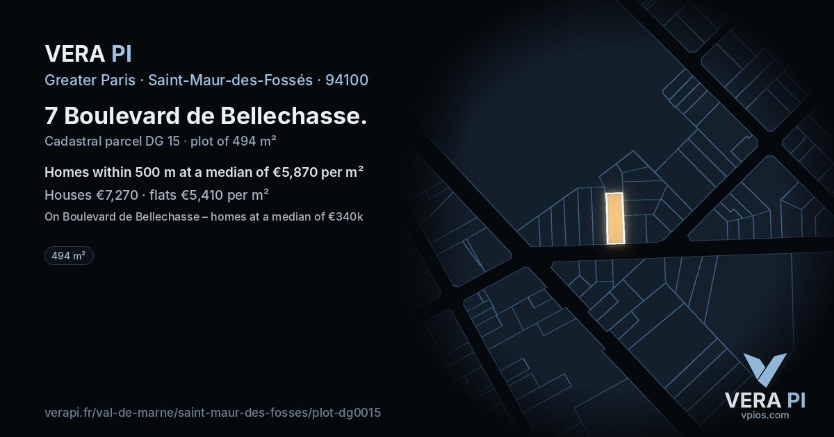 7 Boulevard de Bellechasse, Saint-Maur-des-Fossés at night – the plot lit, the parcels around coloured by the prices near them