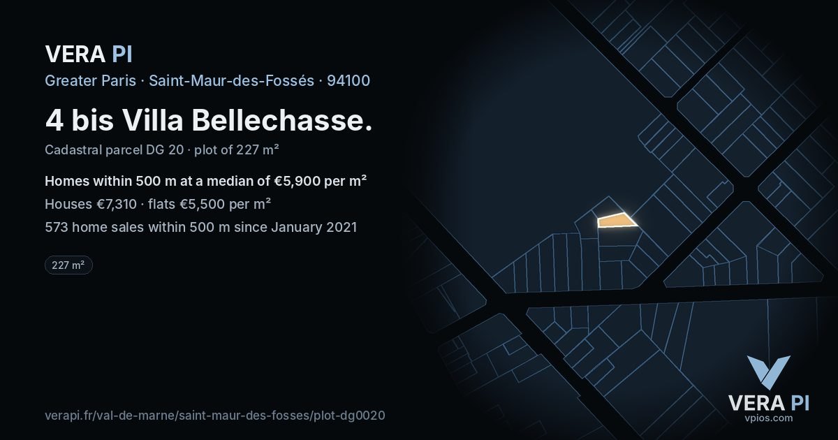 4 bis Villa Bellechasse, Saint-Maur-des-Fossés at night – the plot lit, the parcels around coloured by the prices near them