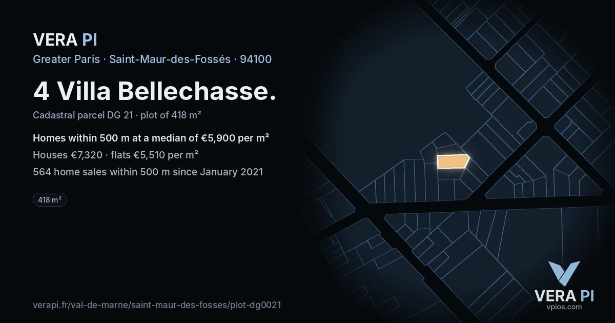 4 Villa Bellechasse, Saint-Maur-des-Fossés at night – the plot lit, the parcels around coloured by the prices near them