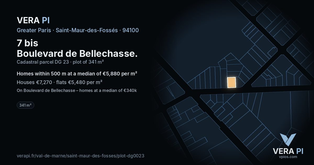 7 bis Boulevard de Bellechasse, Saint-Maur-des-Fossés at night – the plot lit, the parcels around coloured by the prices near them