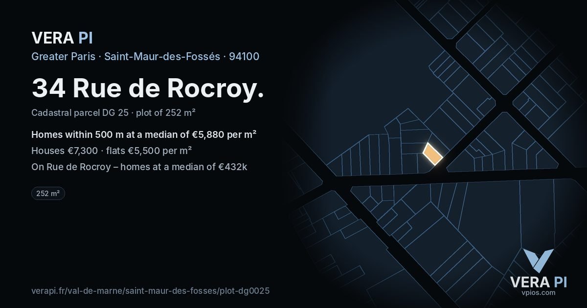 34 Rue de Rocroy, Saint-Maur-des-Fossés at night – the plot lit, the parcels around coloured by the prices near them