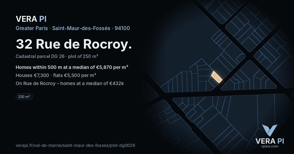32 Rue de Rocroy, Saint-Maur-des-Fossés at night – the plot lit, the parcels around coloured by the prices near them