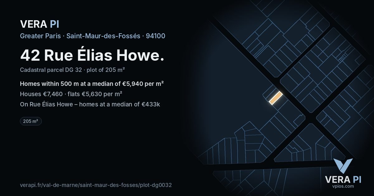 42 Rue Élias Howe, Saint-Maur-des-Fossés at night – the plot lit, the parcels around coloured by the prices near them