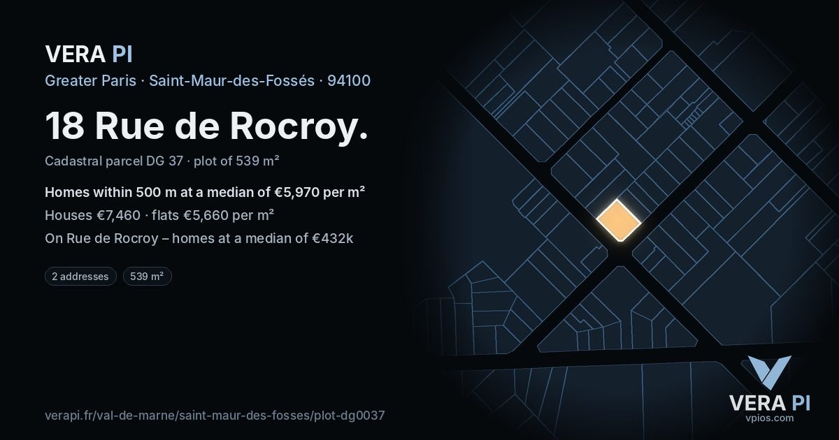 18 Rue de Rocroy, Saint-Maur-des-Fossés at night – the plot lit, the parcels around coloured by the prices near them