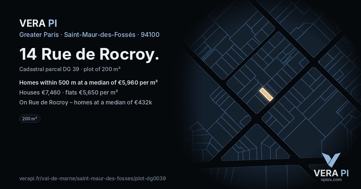 14 Rue de Rocroy, Saint-Maur-des-Fossés at night – the plot lit, the parcels around coloured by the prices near them