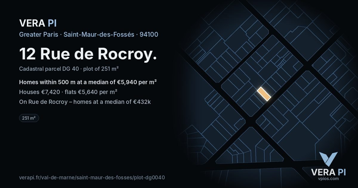 12 Rue de Rocroy, Saint-Maur-des-Fossés at night – the plot lit, the parcels around coloured by the prices near them