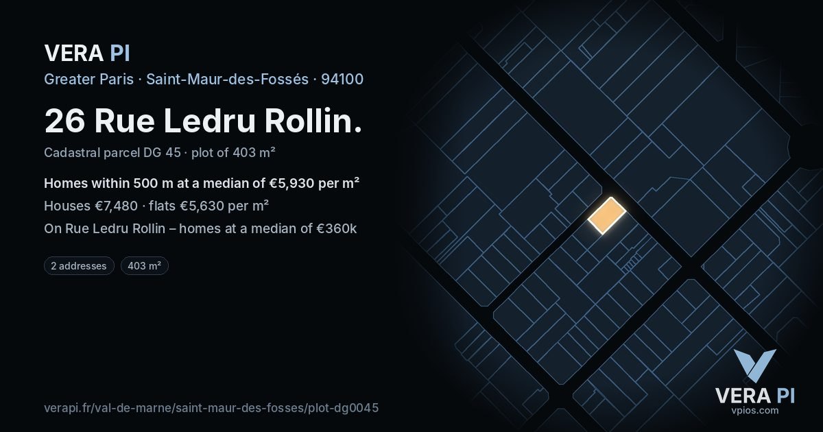 26 Rue Ledru Rollin, Saint-Maur-des-Fossés at night – the plot lit, the parcels around coloured by the prices near them