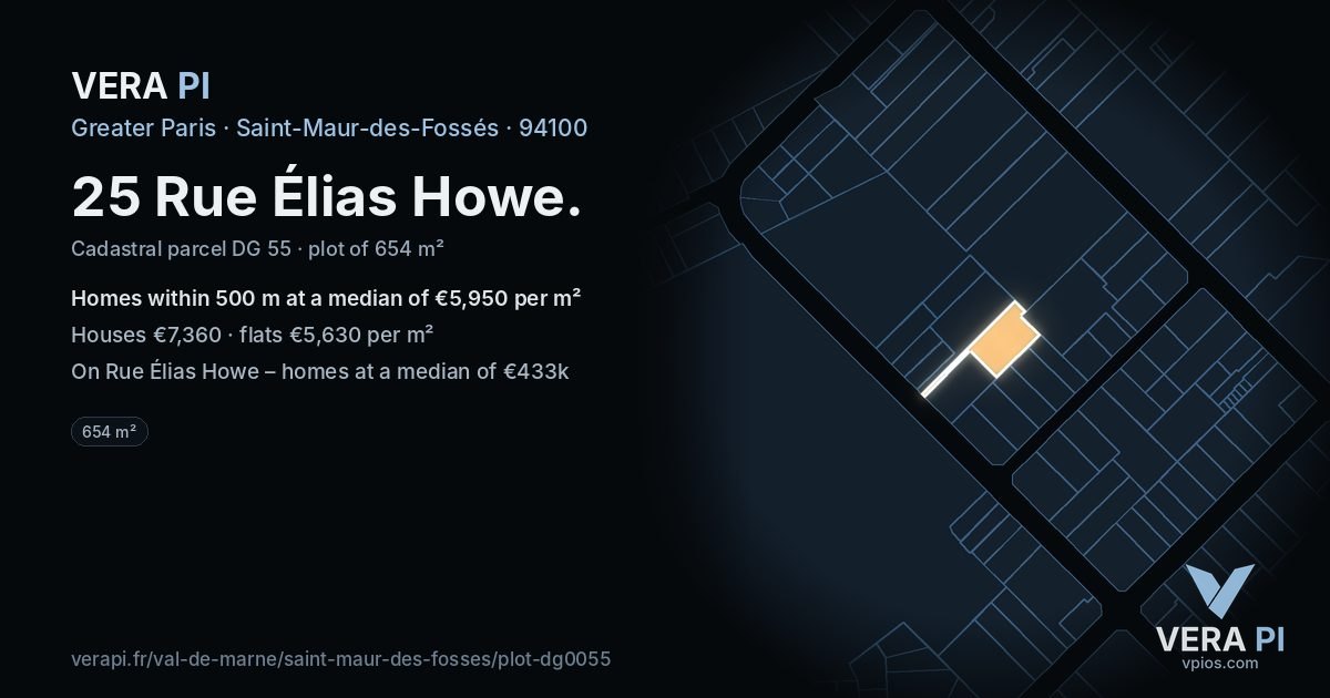 25 Rue Élias Howe, Saint-Maur-des-Fossés at night – the plot lit, the parcels around coloured by the prices near them