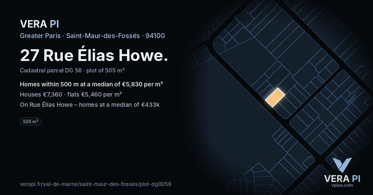 27 Rue Élias Howe, Saint-Maur-des-Fossés at night – the plot lit, the parcels around coloured by the prices near them