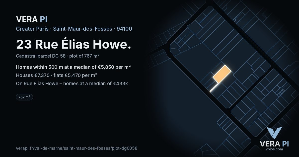 23 Rue Élias Howe, Saint-Maur-des-Fossés at night – the plot lit, the parcels around coloured by the prices near them