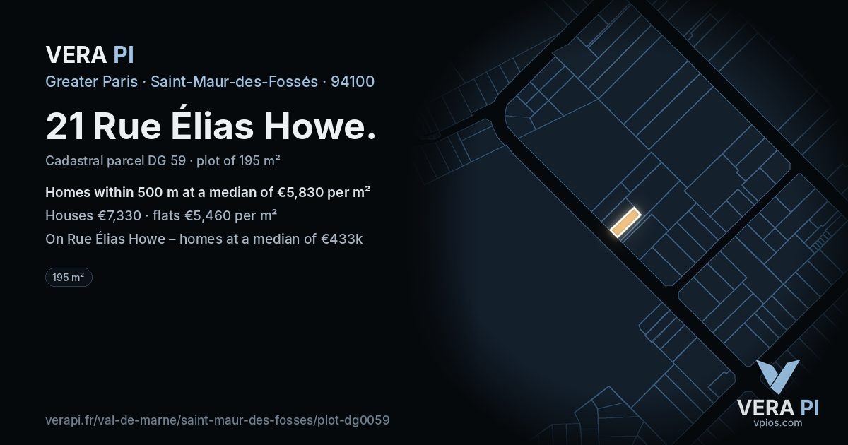 21 Rue Élias Howe, Saint-Maur-des-Fossés at night – the plot lit, the parcels around coloured by the prices near them