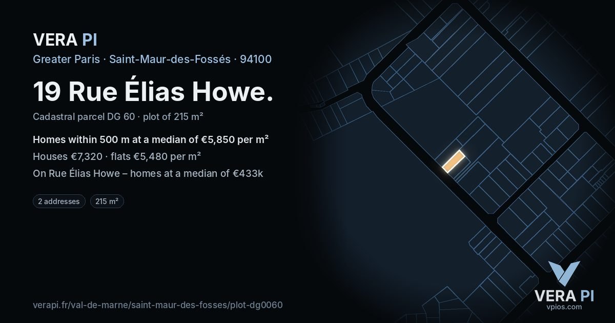 19 Rue Élias Howe, Saint-Maur-des-Fossés at night – the plot lit, the parcels around coloured by the prices near them