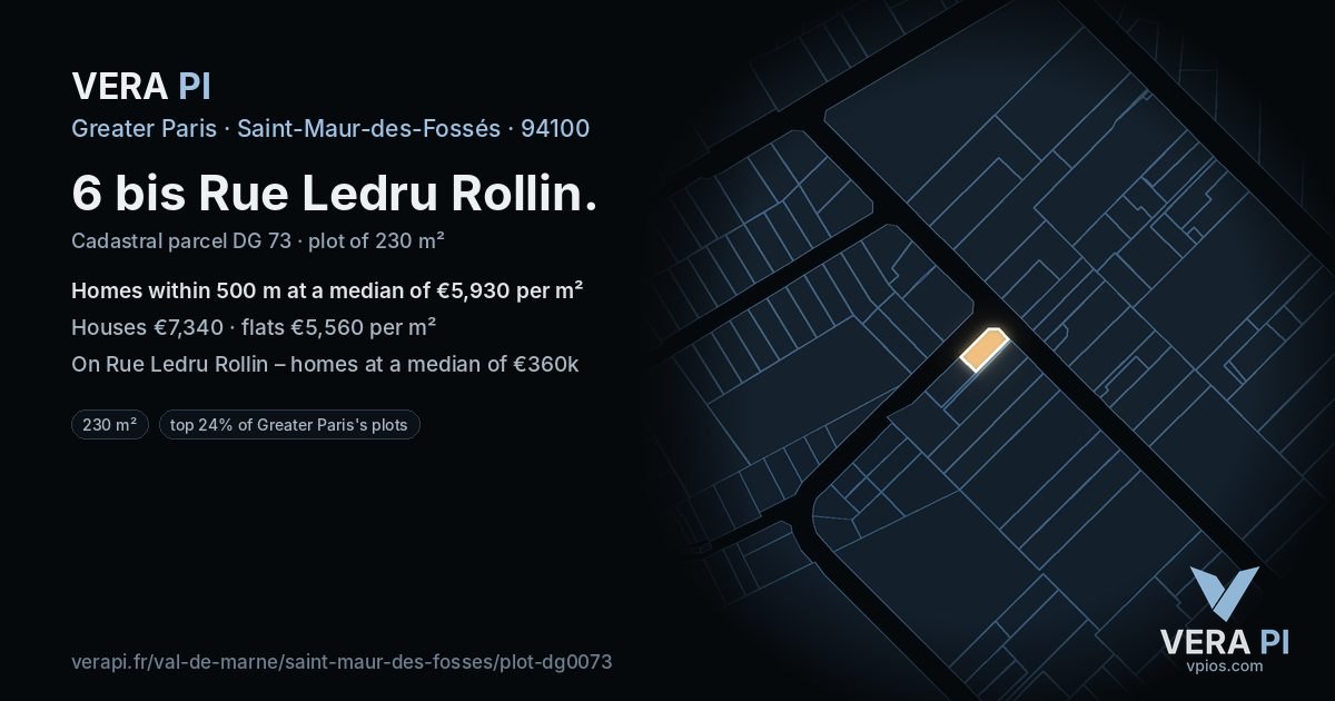 6 bis Rue Ledru Rollin, Saint-Maur-des-Fossés at night – the plot lit, the parcels around coloured by the prices near them
