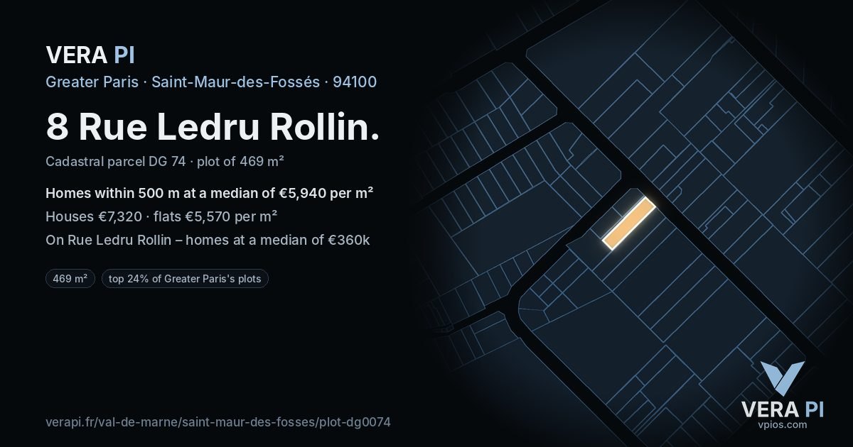 8 Rue Ledru Rollin, Saint-Maur-des-Fossés at night – the plot lit, the parcels around coloured by the prices near them