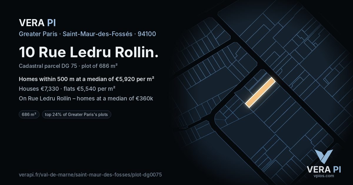 10 Rue Ledru Rollin, Saint-Maur-des-Fossés at night – the plot lit, the parcels around coloured by the prices near them
