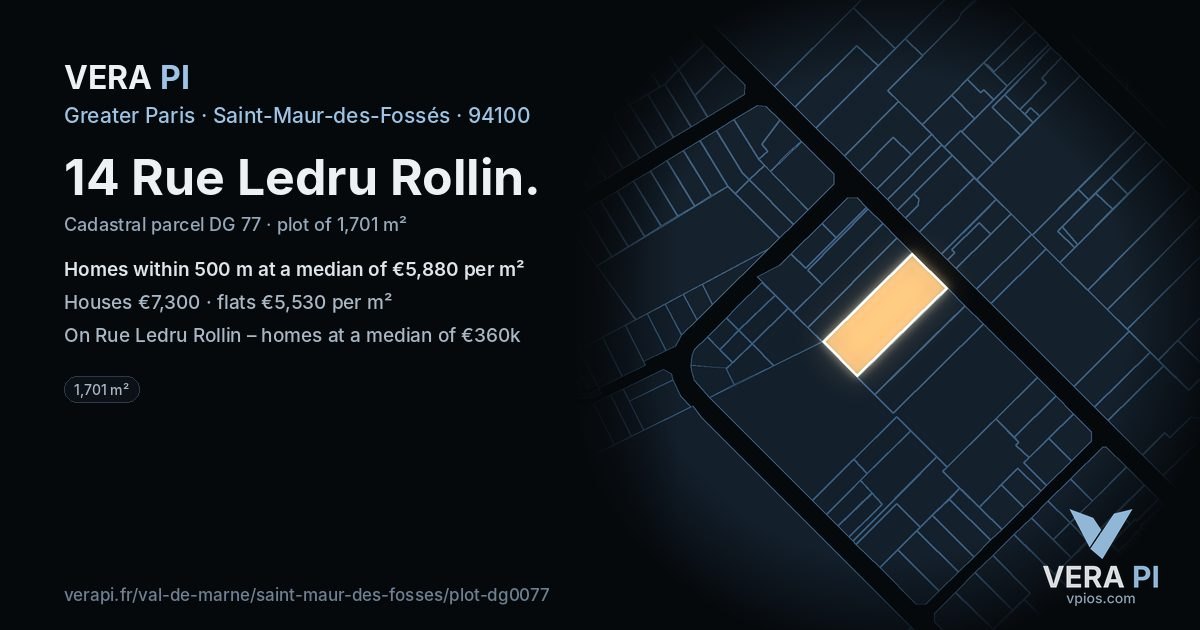 14 Rue Ledru Rollin, Saint-Maur-des-Fossés at night – the plot lit, the parcels around coloured by the prices near them