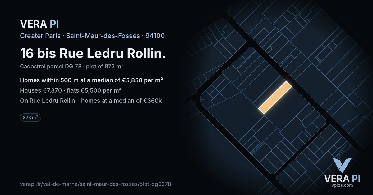 16 bis Rue Ledru Rollin, Saint-Maur-des-Fossés at night – the plot lit, the parcels around coloured by the prices near them