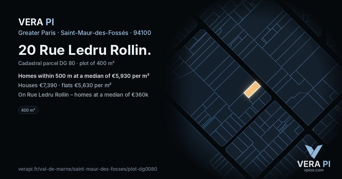 20 Rue Ledru Rollin, Saint-Maur-des-Fossés at night – the plot lit, the parcels around coloured by the prices near them