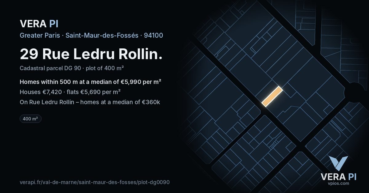 29 Rue Ledru Rollin, Saint-Maur-des-Fossés at night – the plot lit, the parcels around coloured by the prices near them