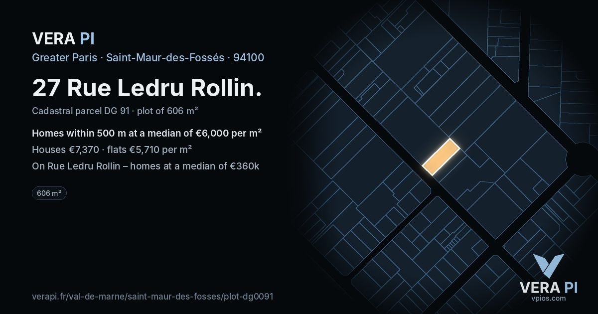 27 Rue Ledru Rollin, Saint-Maur-des-Fossés at night – the plot lit, the parcels around coloured by the prices near them
