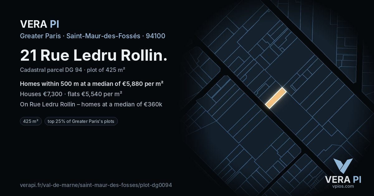 21 Rue Ledru Rollin, Saint-Maur-des-Fossés at night – the plot lit, the parcels around coloured by the prices near them