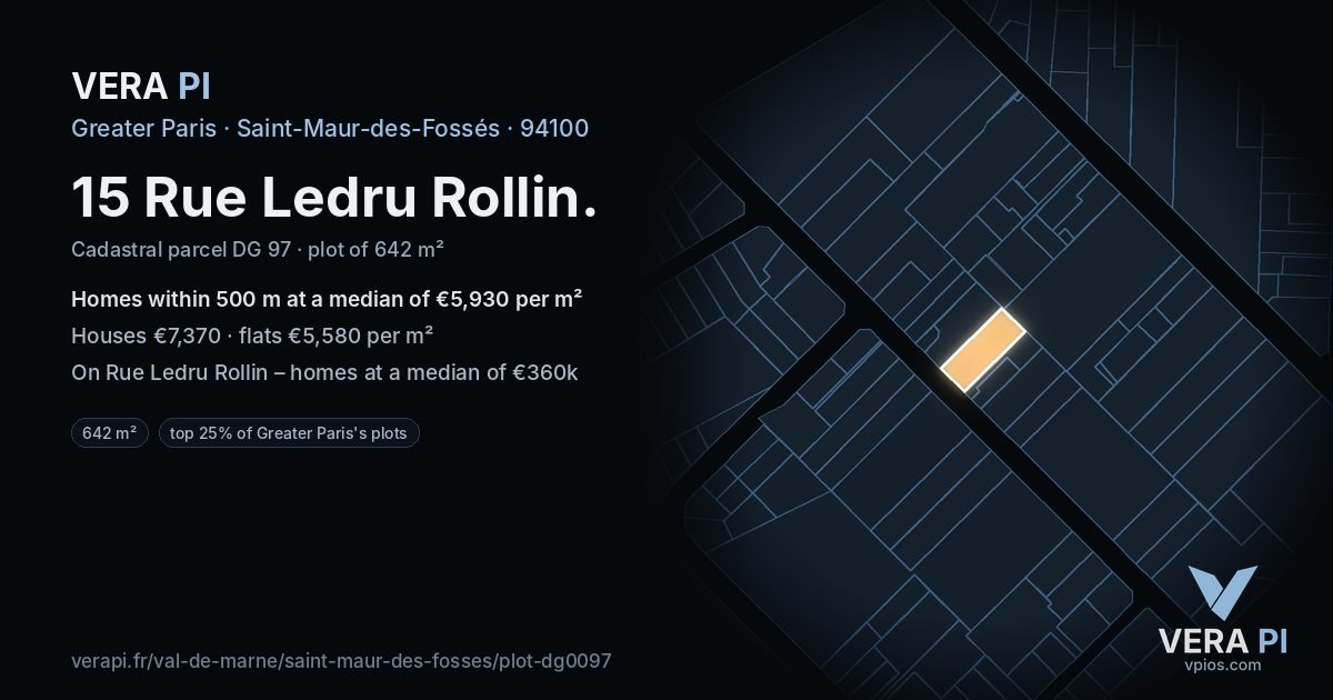 15 Rue Ledru Rollin, Saint-Maur-des-Fossés at night – the plot lit, the parcels around coloured by the prices near them