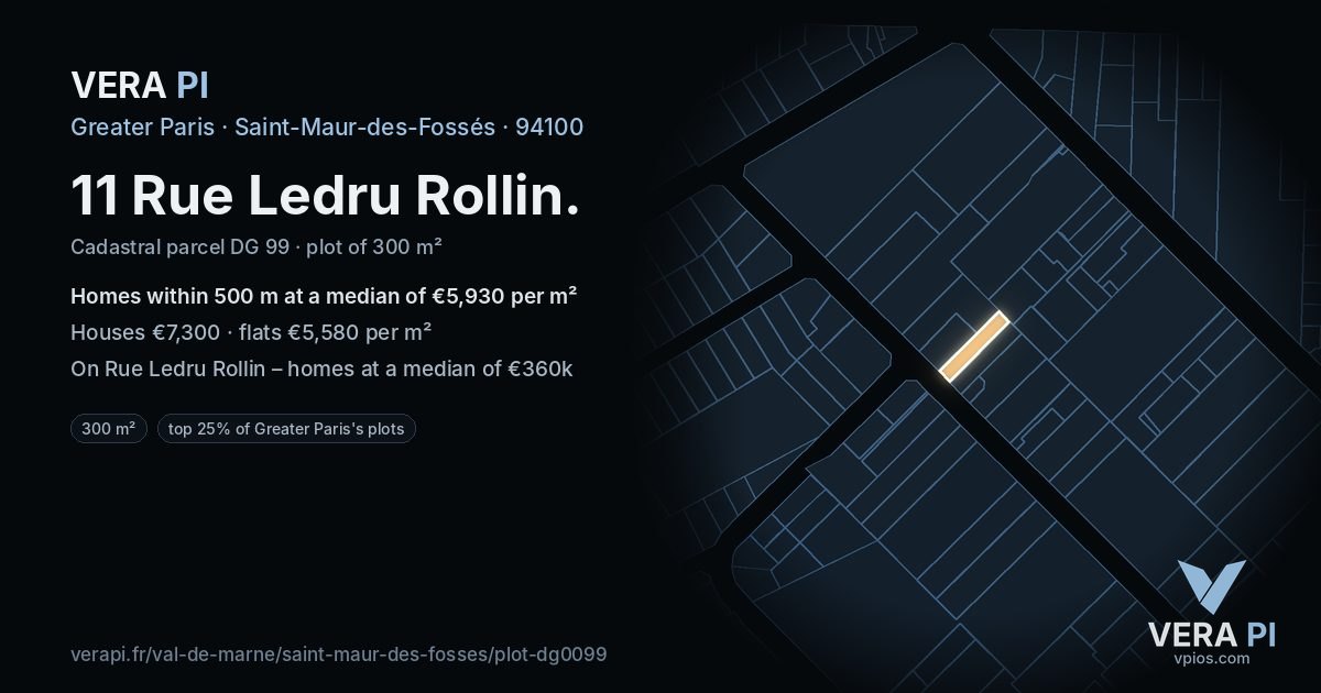 11 Rue Ledru Rollin, Saint-Maur-des-Fossés at night – the plot lit, the parcels around coloured by the prices near them