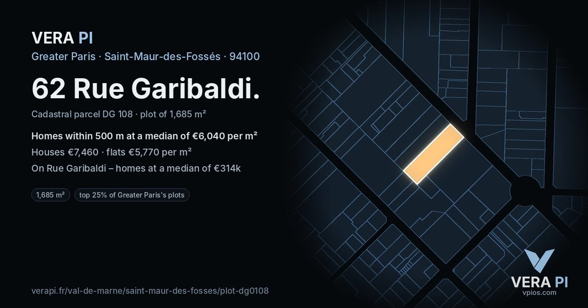 62 Rue Garibaldi, Saint-Maur-des-Fossés at night – the plot lit, the parcels around coloured by the prices near them