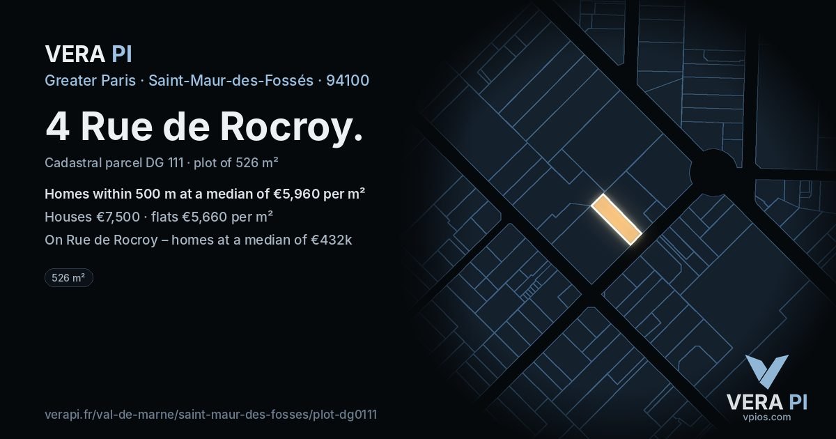 4 Rue de Rocroy, Saint-Maur-des-Fossés at night – the plot lit, the parcels around coloured by the prices near them