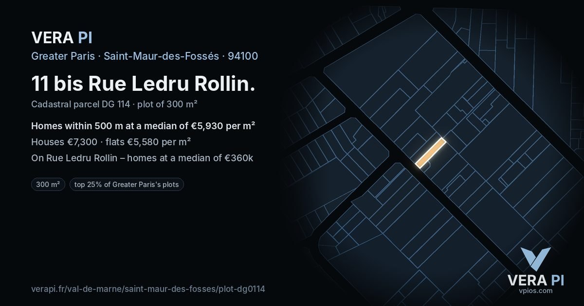 11 bis Rue Ledru Rollin, Saint-Maur-des-Fossés at night – the plot lit, the parcels around coloured by the prices near them