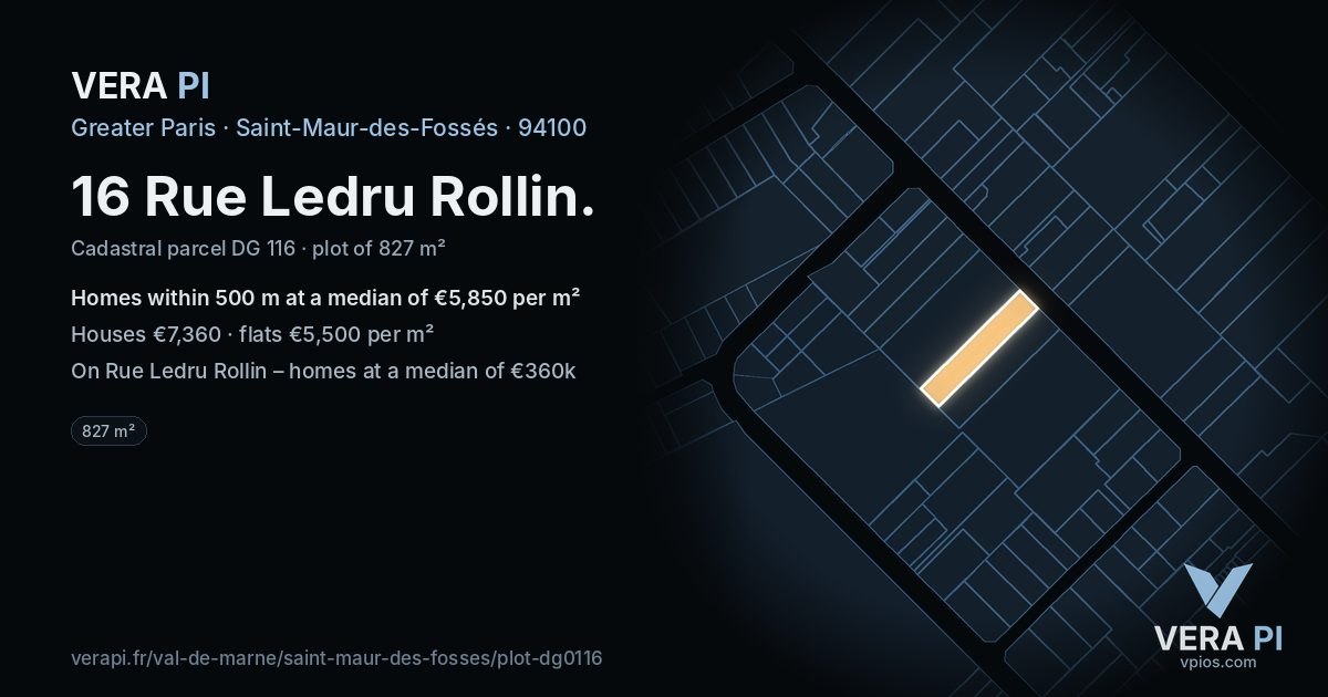 16 Rue Ledru Rollin, Saint-Maur-des-Fossés at night – the plot lit, the parcels around coloured by the prices near them