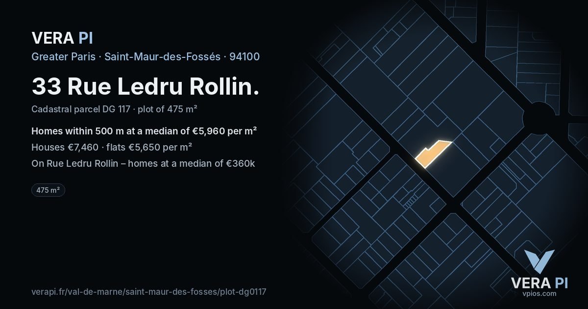33 Rue Ledru Rollin, Saint-Maur-des-Fossés at night – the plot lit, the parcels around coloured by the prices near them