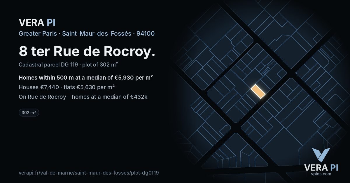 8 ter Rue de Rocroy, Saint-Maur-des-Fossés at night – the plot lit, the parcels around coloured by the prices near them