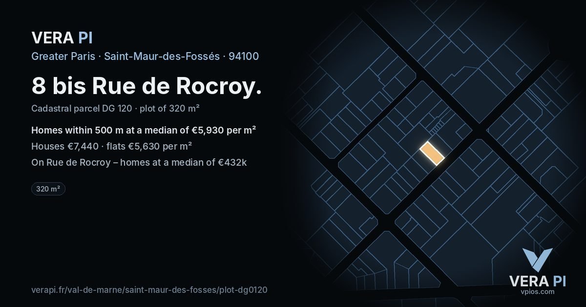 8 bis Rue de Rocroy, Saint-Maur-des-Fossés at night – the plot lit, the parcels around coloured by the prices near them