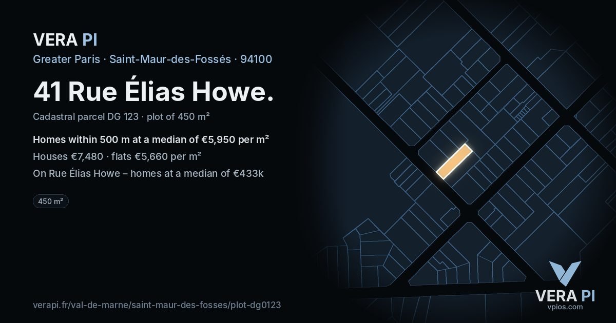 41 Rue Élias Howe, Saint-Maur-des-Fossés at night – the plot lit, the parcels around coloured by the prices near them