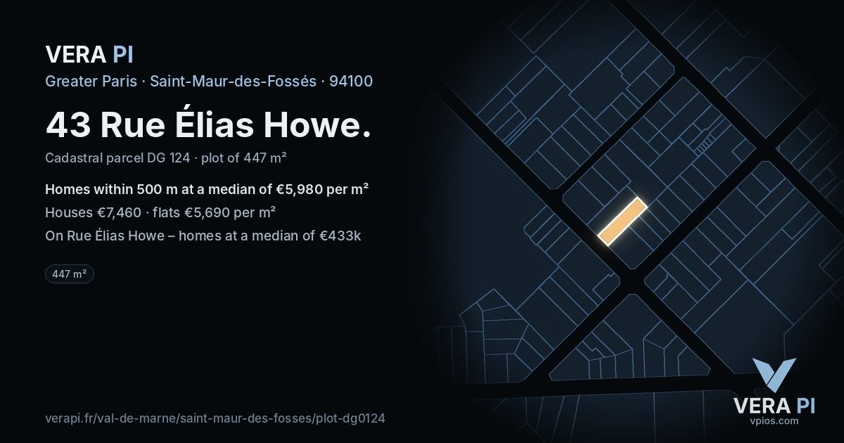 43 Rue Élias Howe, Saint-Maur-des-Fossés at night – the plot lit, the parcels around coloured by the prices near them