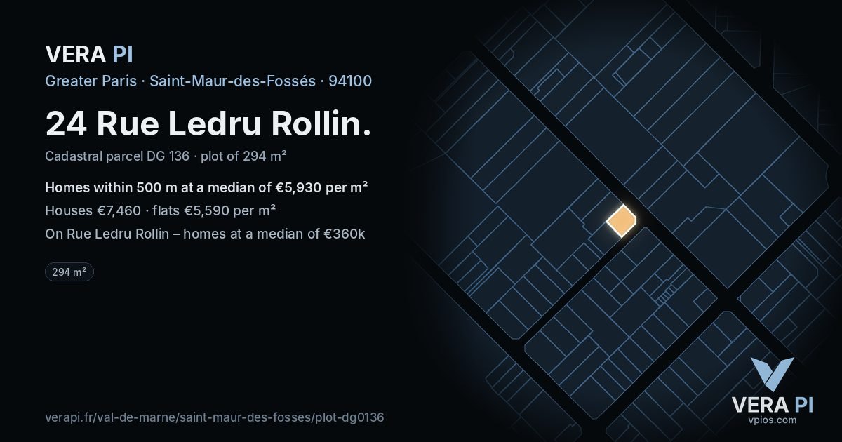 24 Rue Ledru Rollin, Saint-Maur-des-Fossés at night – the plot lit, the parcels around coloured by the prices near them