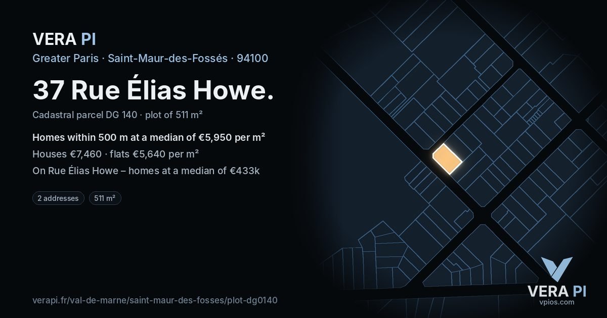 37 Rue Élias Howe, Saint-Maur-des-Fossés at night – the plot lit, the parcels around coloured by the prices near them