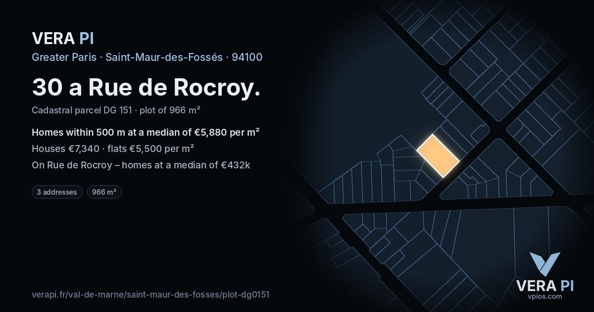 30 a Rue de Rocroy, Saint-Maur-des-Fossés at night – the plot lit, the parcels around coloured by the prices near them