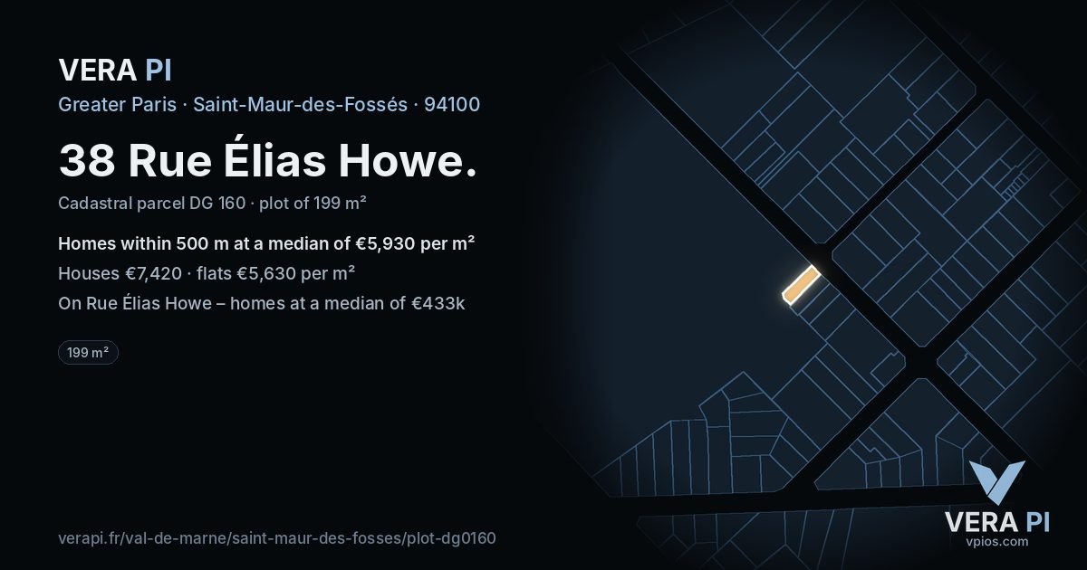 38 Rue Élias Howe, Saint-Maur-des-Fossés at night – the plot lit, the parcels around coloured by the prices near them