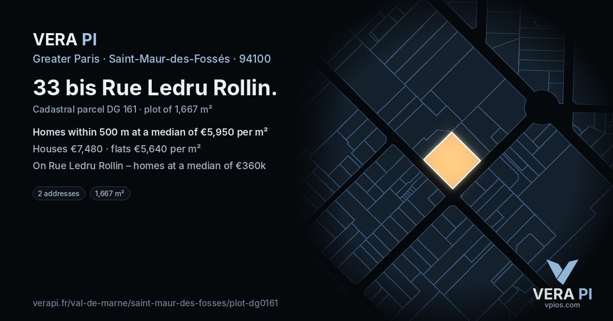 33 bis Rue Ledru Rollin, Saint-Maur-des-Fossés at night – the plot lit, the parcels around coloured by the prices near them