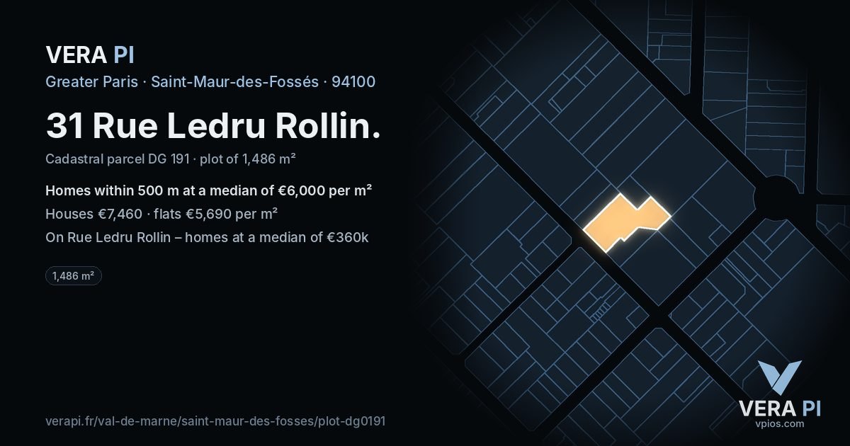 31 Rue Ledru Rollin, Saint-Maur-des-Fossés at night – the plot lit, the parcels around coloured by the prices near them
