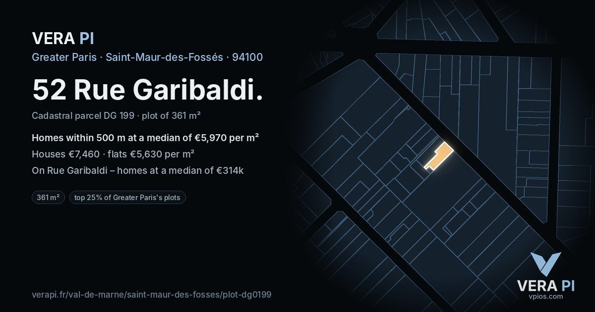 52 Rue Garibaldi, Saint-Maur-des-Fossés at night – the plot lit, the parcels around coloured by the prices near them