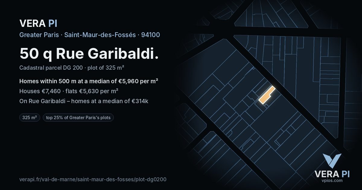 50 q Rue Garibaldi, Saint-Maur-des-Fossés at night – the plot lit, the parcels around coloured by the prices near them