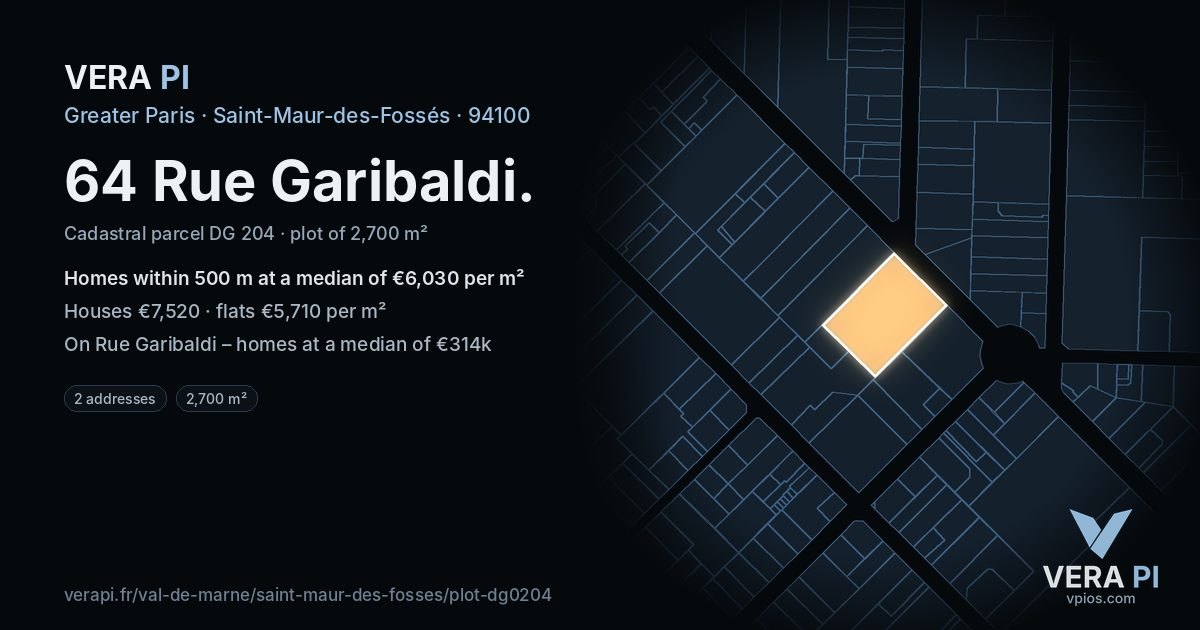 64 Rue Garibaldi, Saint-Maur-des-Fossés at night – the plot lit, the parcels around coloured by the prices near them